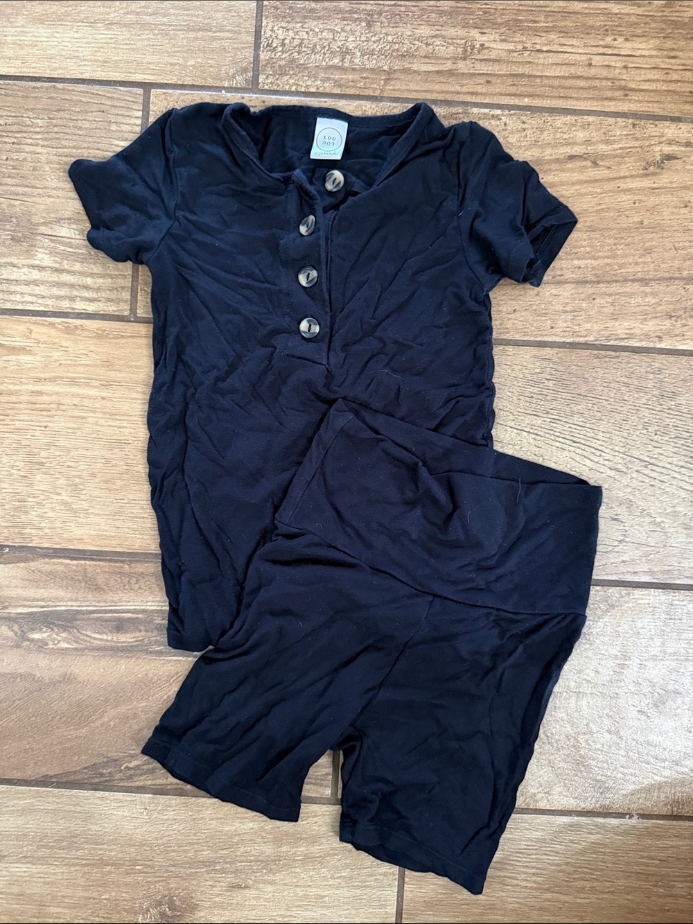 Lou Lou & Company Black Short Sleeve Button Top & Knit Shorts Set